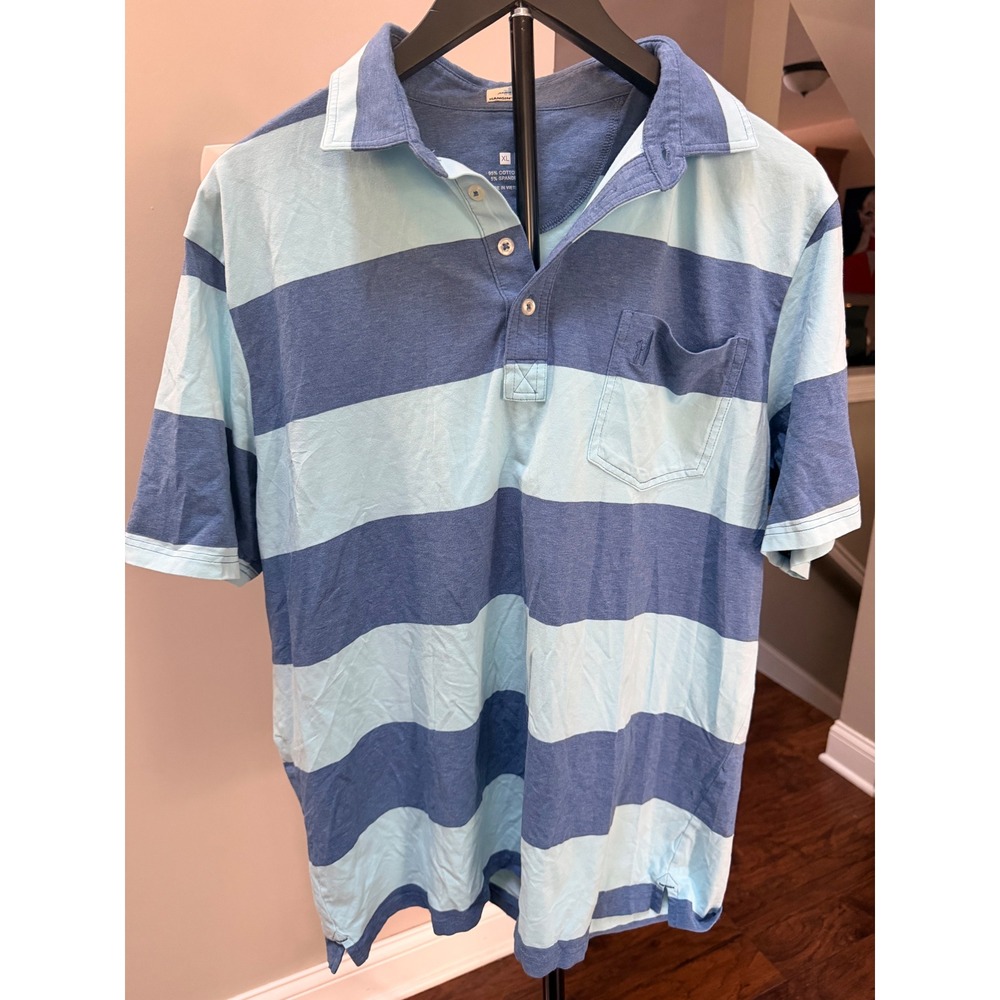 Johnnie-O Hangin‎ Out Mens XL Blue Striped Short Sleeve Pocket Polo Shirt Cotton